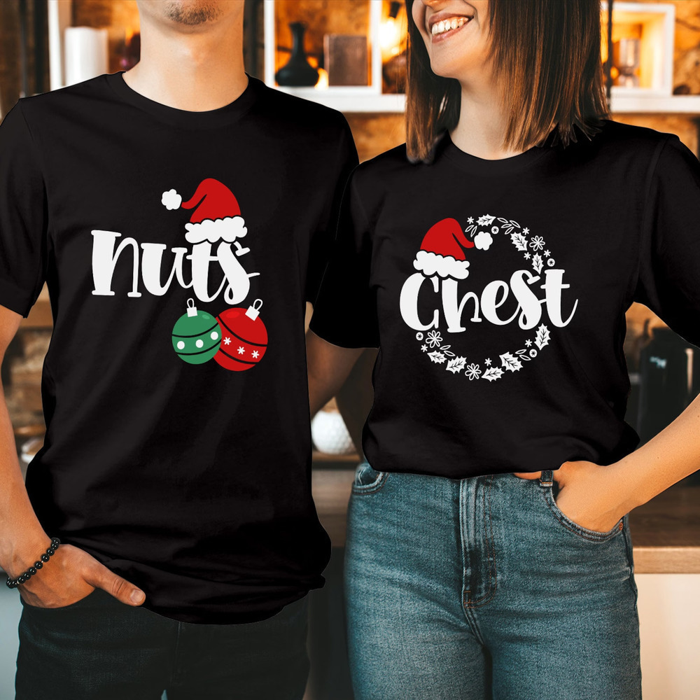 Chest Nuts Christmas Matching Couple Chestnuts Santa Hat Tshirt Xmas T Shirt